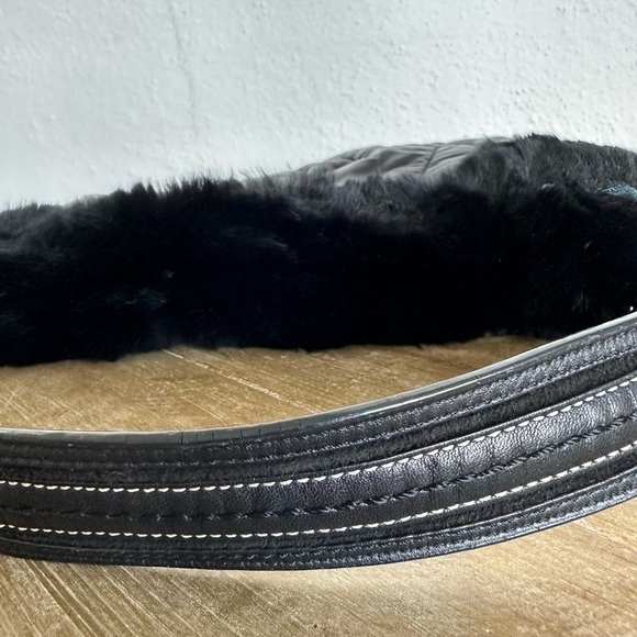 Coach Signature Satin Quilted Rabbit Fur Trimmed Hobo Handbag Black - Picture 8 of 16